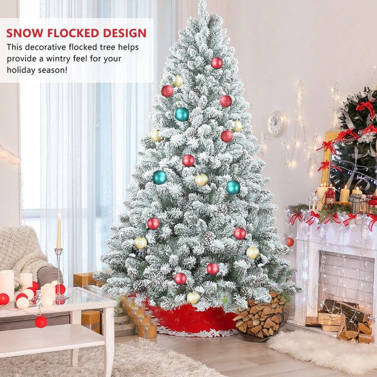 4Ft Flocked Christmas Tree With Pine Cones Snowy Pvc Artificial Holiday Tree, 366 Branch Tips, 21 Natural Pinecones, Sturdy Metal Stand, Full Shape For Seasonal Decoration