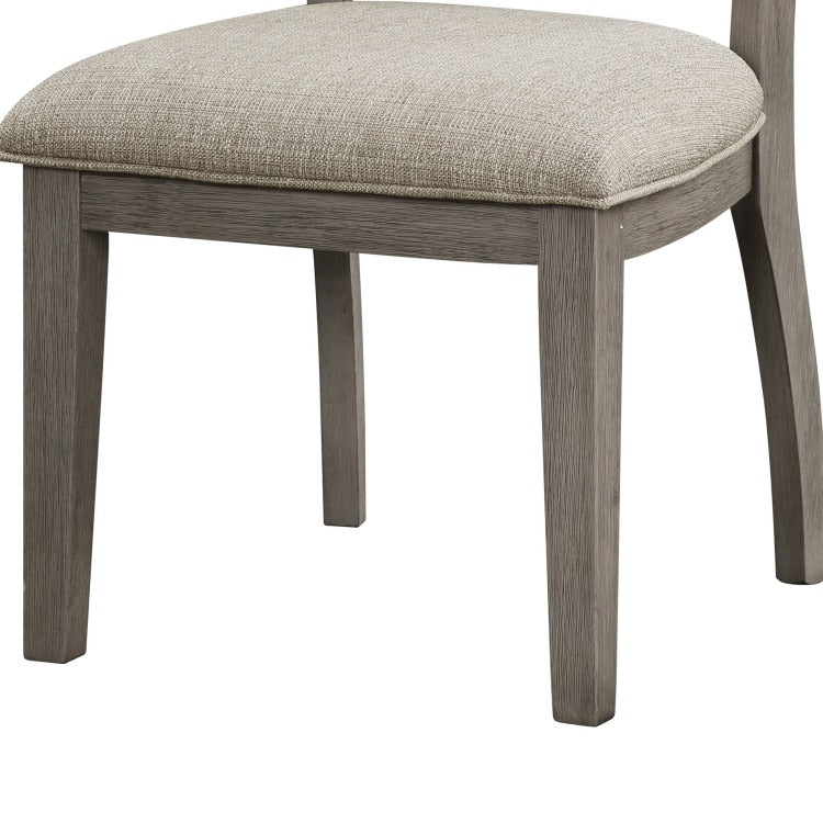 Trea 23 Inch Side Dining Chairs Set Of 2, Ladder Back, Gray, Beige Cushioned Seat