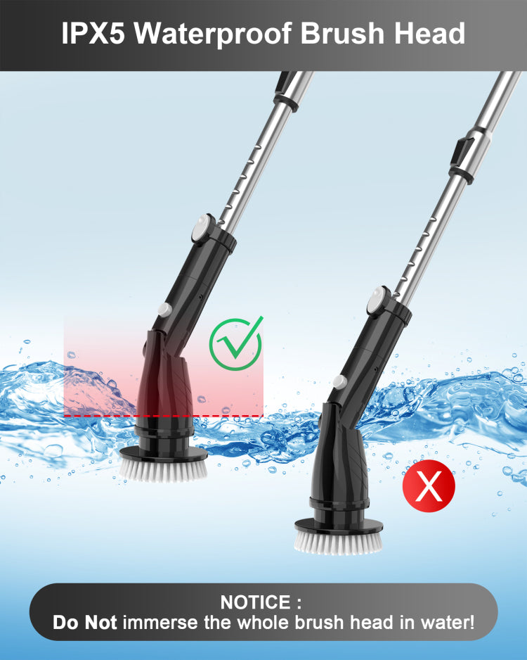 Tasvac Eb5 Black Electric Spin Scrubber, Cordless Cleaning Brush With 5 Replaceable Heads, 450 Rpm, Adjustable Telescopic Handle, 90Min Runtime