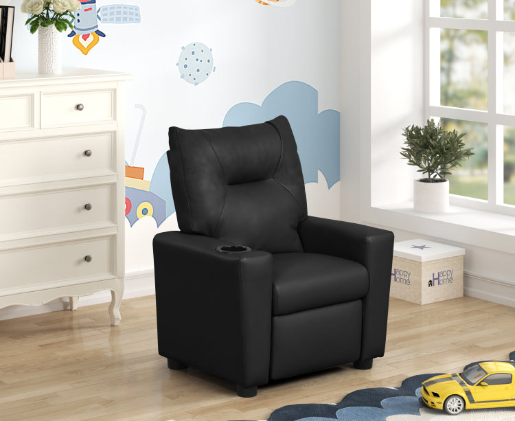 Perline 23"W Black Pu Leather Kids Recliner Chair With Cupholder