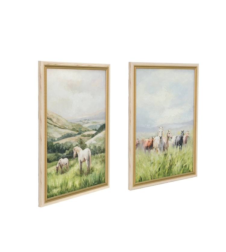 23.6X31.5" Multicolored Canvas Prints With Coordinated Horse Motifs, Set Of 2