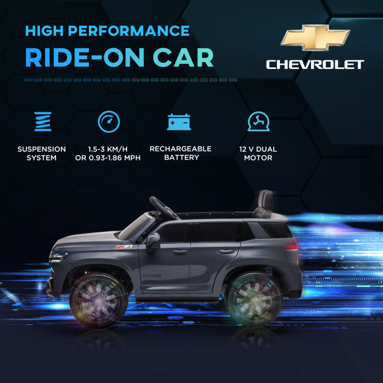 Aosom Chevrolet Tahoe Licensed Kids Ride On Car, 12V Battery Powered Kids Electric Car With Remote Control, Music, Lights, Horn, Suspension For 3 6 Years Old, Gray