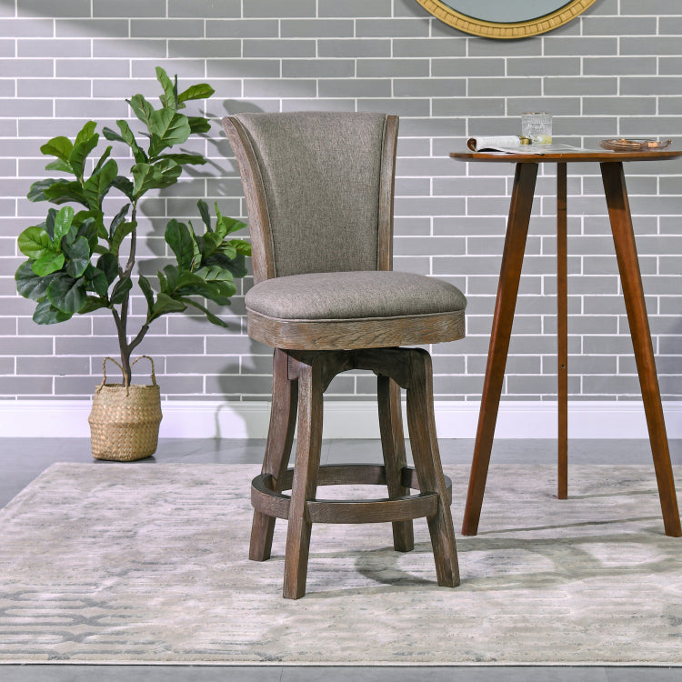 Henry 27" Armless Swivel Counter Height Bar Stool, Heathered Grey Linen
