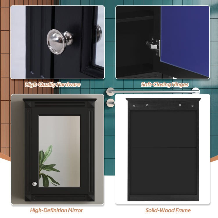 20" Wall Mounted Bathroom Storage Cabinet With Mirror, Medicine Cabinet With Height Adjustable Shelf, Over The Toilet Space Saver Cabinet