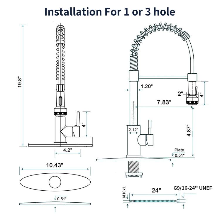 Kitchen Faucet With Pull Down Sprayer And 4 Spraying Modes Single Handle Commercial Spring Kitchen Sink Faucet Brushed Nickel 1 Or 3 Hole
