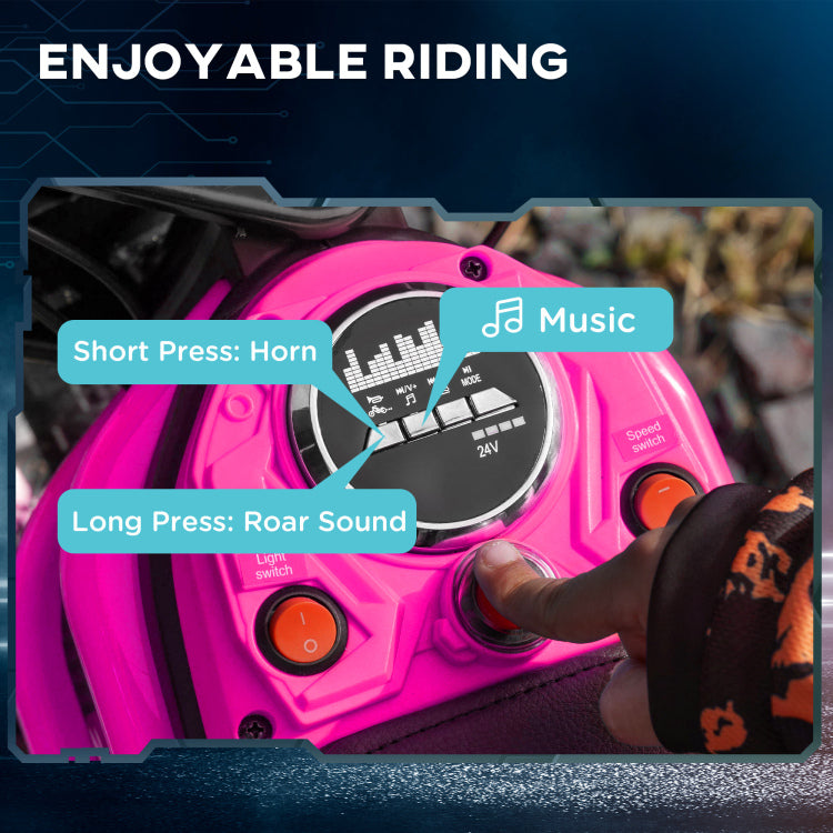 Aosom Electric Dirt Bike With Twist Grip Throttle, 24V 350W Off Road Electric Motorcycle, Up To 15 Mph With Brake, Music Horn, Rear Suspension For Ages 13 Years, Pink