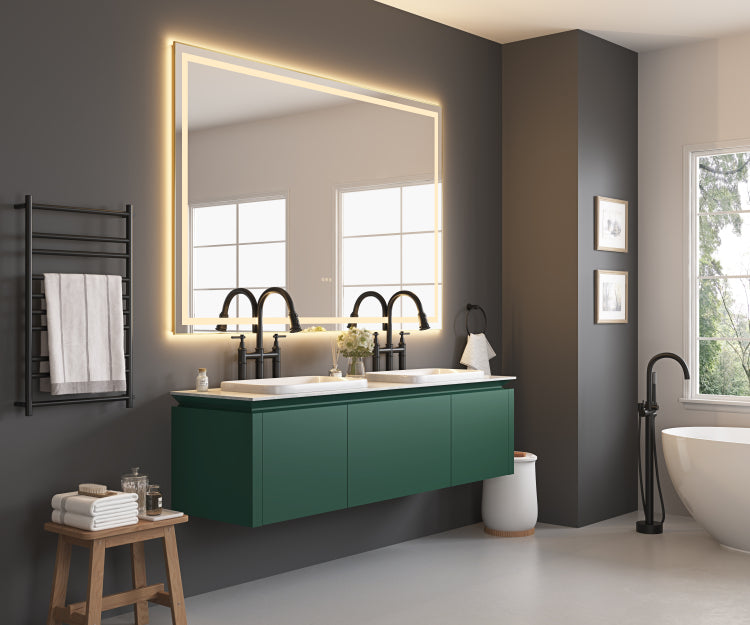 84 X 48 Inch Led Bathroom Mirror With Front And Backlight, Wall Mounted Vanity Mirror With Aluminum Frame, Anti Fog, Memory, 3 Colors, Stepless Dimmable