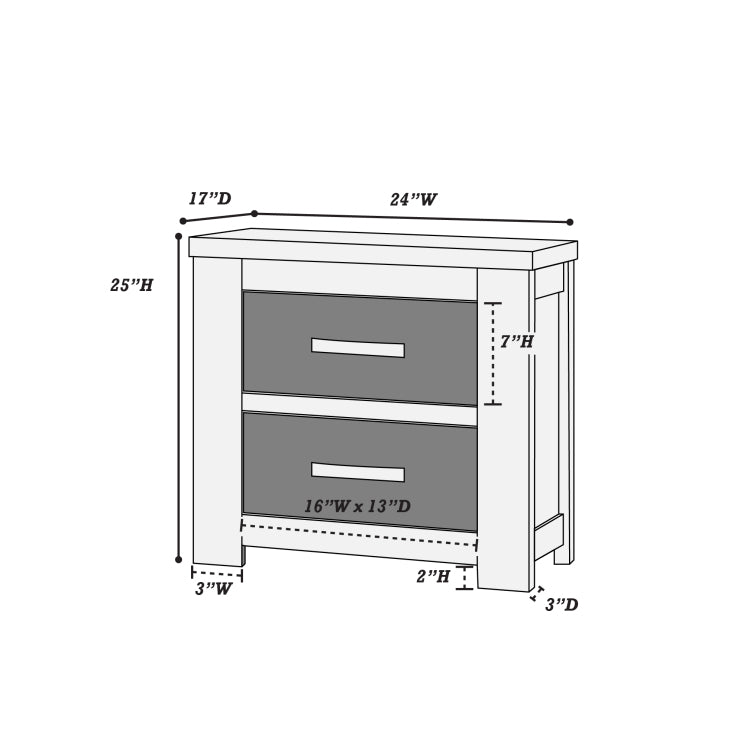 Bedroom Furniture Rustic Light Grey Simple 1Pc Nightstand 2 Drawers Bed Side Table Solidwood