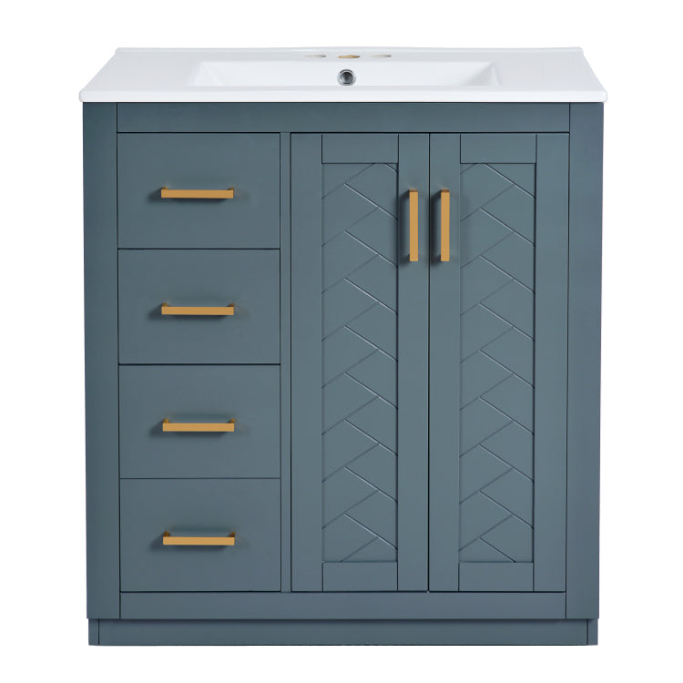 60'' Bathroom Vanity Set With Ceramic Sink Separate , Solid Wood Frame Bathroom Storage Cabinet, Freestanding Vanity Set With Drawers & Soft Closing Doors