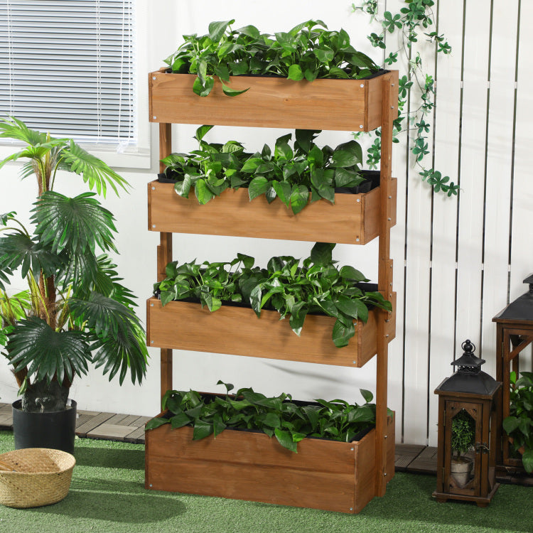 Outsunny Vertical Garden Planter, Wooden 4 Tier Planter Box, Self Draining With Non Woven Fabric For Outdoor Flowers, Vegetables And Herbs, Orange