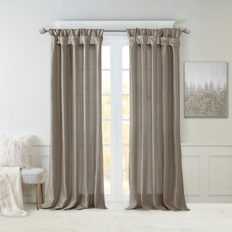 Twist Tab Lined Window Curtain Panel Pewter 50X95"