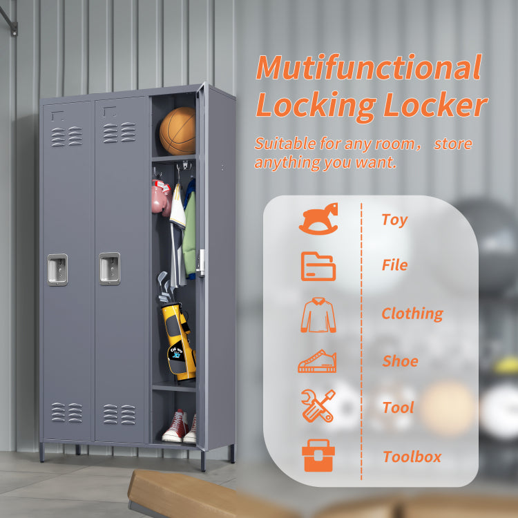 3 Door 72"H Metal Lockers With Lock For Employees,Storage Locker Cabinet For Home Gym Office School Garage,Gray