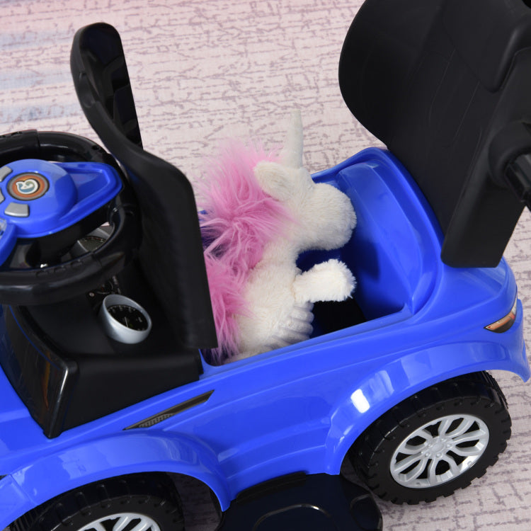 Aosom 2 In 1 Push Cars For Toddlers Kid Ride On Push Car Stroller Sliding Car With Horn Music Light Function Secure Bar Ride On Toy For Boy Girl 1 3 Years Old Blue