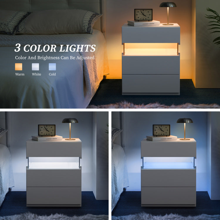 Led Nightstands 3 Drawer Dresser For Bedroom End Table With Acrylic Board Led Bedside Tables For Bedroom Living Room Bedside Furniture White
