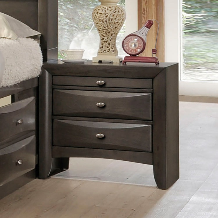 Gray Simple Contemporary 1Pc Nightstand Solid Wood Bedside Table Knob Pulls 2 Drawers Bedside Table