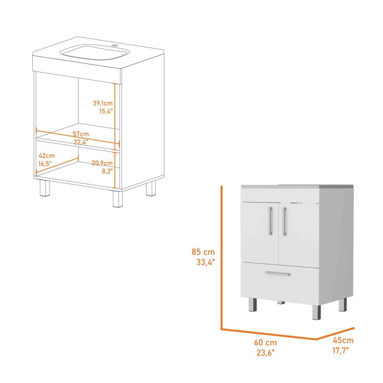 Othello Single Bathroom Vanity, Double Door Cabinet,One Drawer