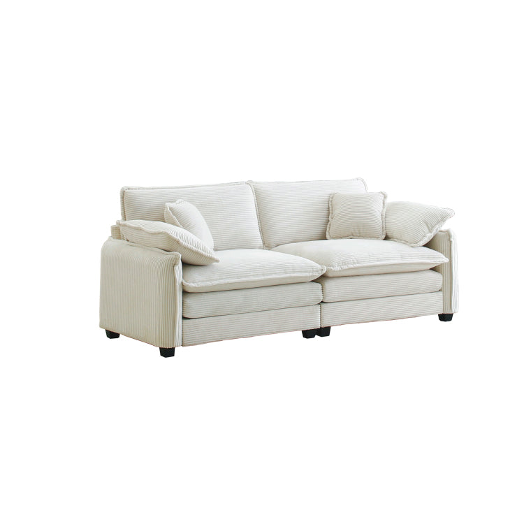 Warm And Cozy Living Room Sofa With 4 Pillows Upholstered Large Deep Seat 2 Seater Sofa For Living Room, Beige Corduroy