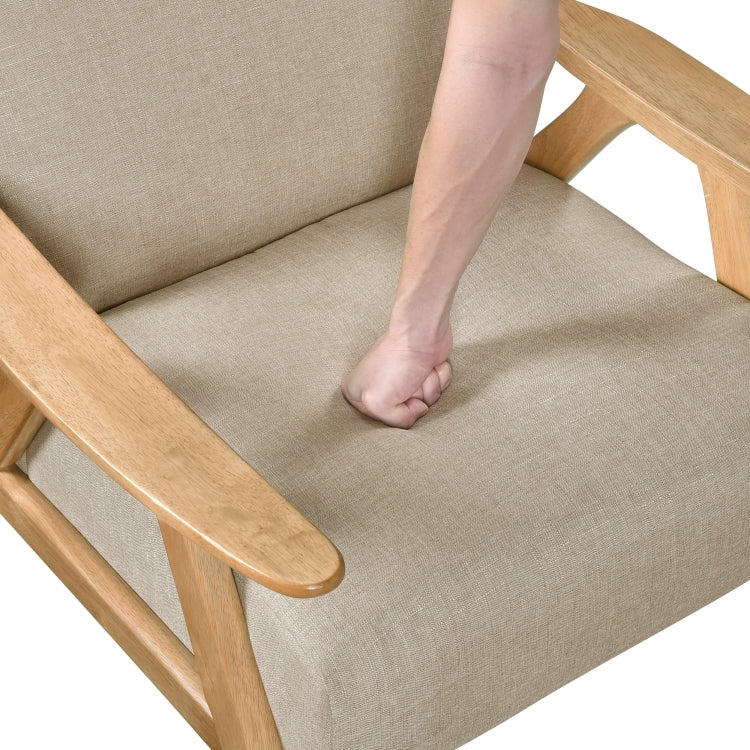 Modern Home Furniture Light Brown Fabric Upholstered 1Pc Accent Chair Cushion Back And Seat Natural Finish Solid Rubber Wood Furniture