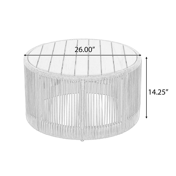 Outdoor Rattan Rope & Acacia Wood Coffee Table Patio Balcony Furniture For Garden, Yard, Balcony Weather Resistant Rope Beige, Natural Iron
