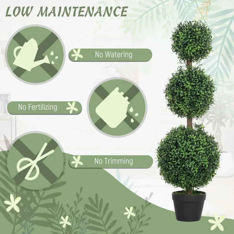 2 Pcs Set. Artificial Ball Boxwood Topiary Trees, Fake Plants In Pot