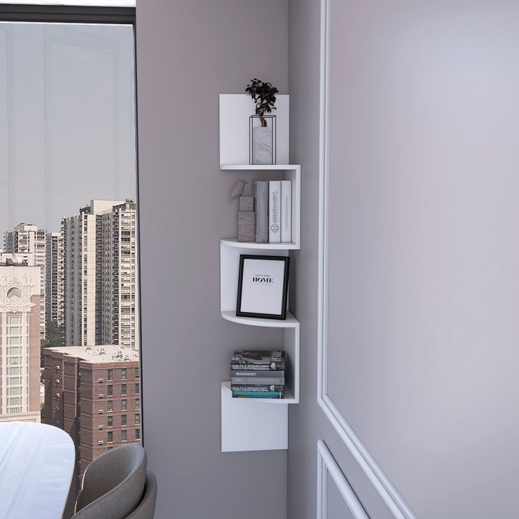 Rosebud Corner Floating Shelf: Modern Full Wall 4 Shelf Unit