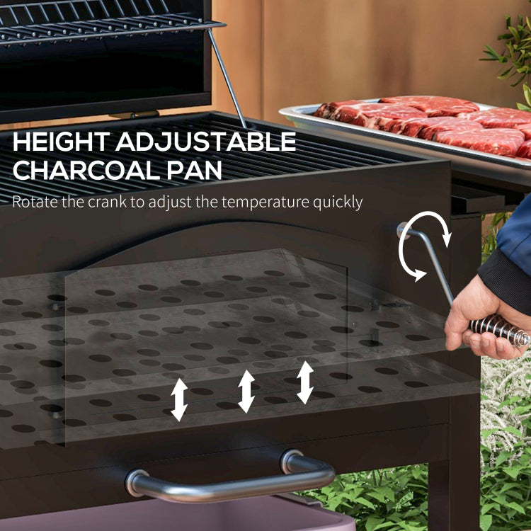 Outsunny Charcoal Grill, Bbq With Adjustable Height, Portable Barbecue With Folding Shelves, Thermometer, Bottle Opener & Wheels For Outdoor Camping, Picnic, Patio, Backyard, Black