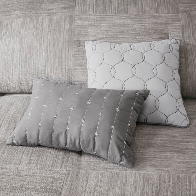 7 Piece Printed Seersucker Comforter Set Grey Queen