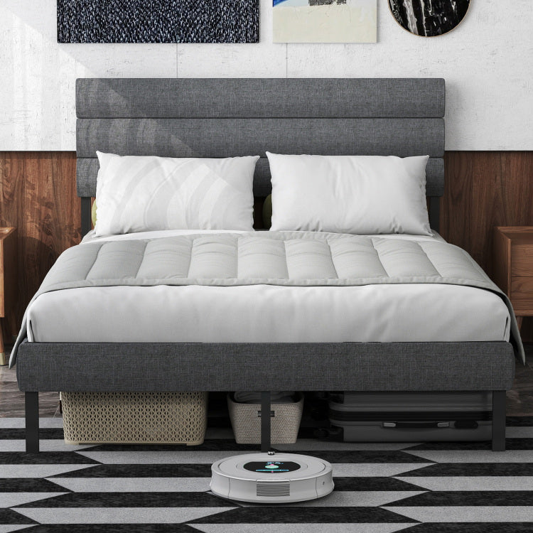 Queen Size Upholstered Platform Bed Frame With Headboard, No Box Spring Needed, 14'' Underbed Storage