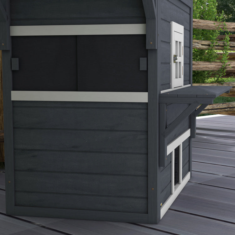 Pawhut 3 Story Cat House Feral Cat Shelter, Outdoor Kitten Condo With Raised Floor, Asphalt Roof, Escape Doors, Jumping Platforms, Dark Gray