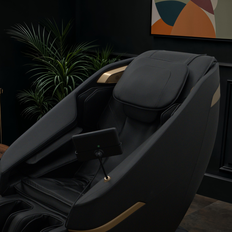 Black Massage Chair With A Tablet Controller