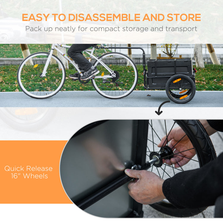 Aosom Bike Cargo Trailer, Bicycle Trailer Wagon Cart With Removable Storage Box, Quick Release 16" Wheels And Safe Reflectors, Galvanized Bottom