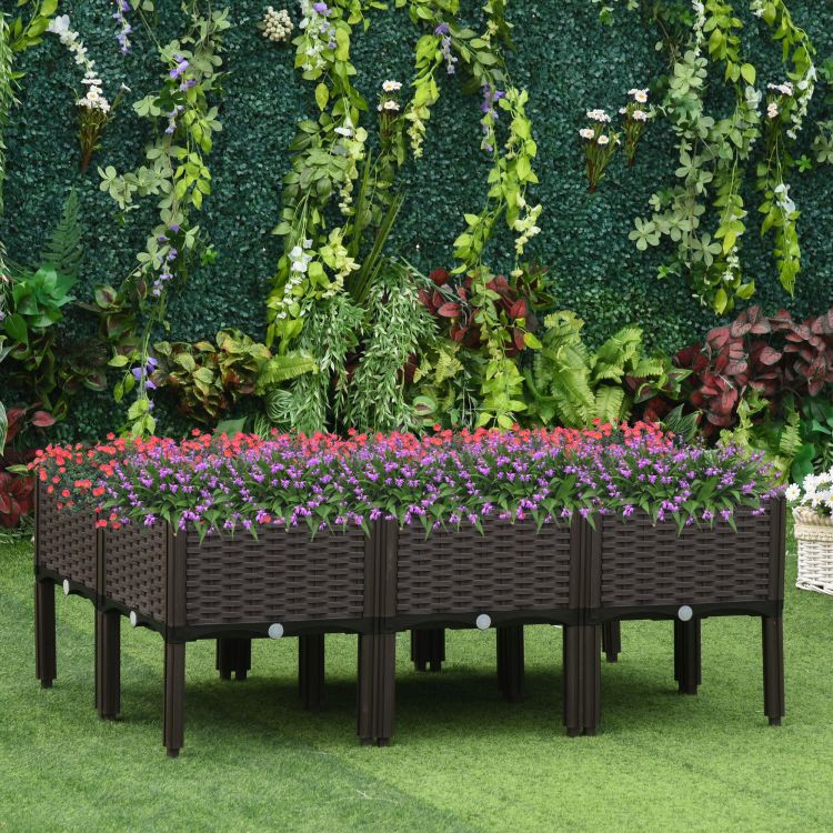 Outsunny 6 Piece Raised Garden Bed Kit, Elevated Self Watering Planter Boxes With Drainage Holes For Outdoor Flowers, Vegetables, And Herbs