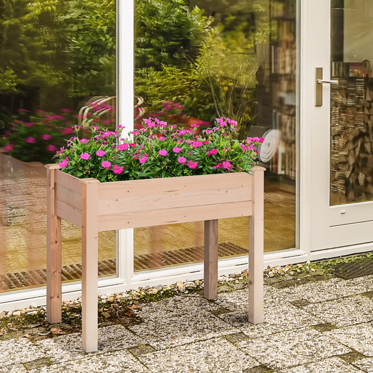 Outsunny Raised Garden Bed With Legs, 34" X 18" X 30", Elevated Wooden Planter Box, Self Draining With Bed Liner For Vegetables, Herbs, And Flowers Backyard, Patio, Balcony Use, Natural