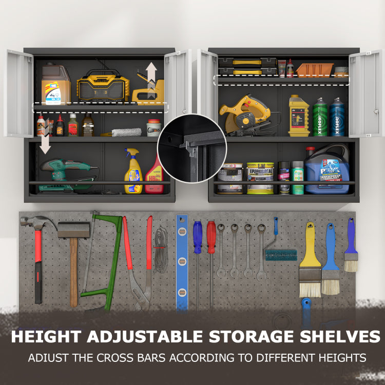 Metal Adjustable 2 Doors Metal Storage Cabinet Kitchen Pantry Cabinet With Adjustable Shelves Tall Steel Cabinet Locker For Kitchen, Living Room, Dining Room And Office