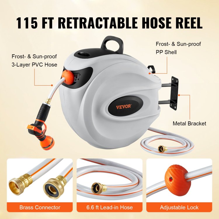 Retractable Hose Reel Water Hose Reel 115'X1 2" 180 Swivel Wall Mounted