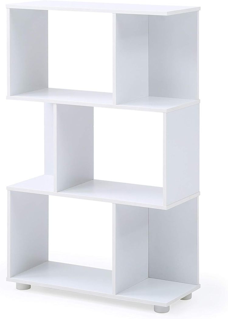 Modern Staggered 3 Shelf Manor Bookcase, White