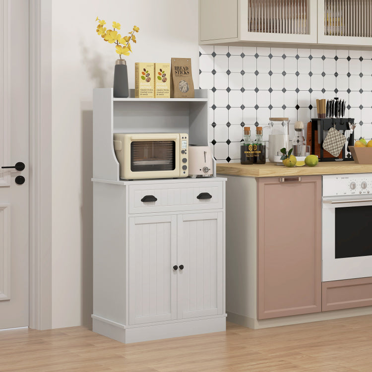 Homcom Microwave Cabinet With Storage Drawer, Double Door Cabinet And Adjustable Shelf, Buffet With Hutch And Cable Hole, Storage Cabinet For Kitchen, Dining Room, Living Room, White