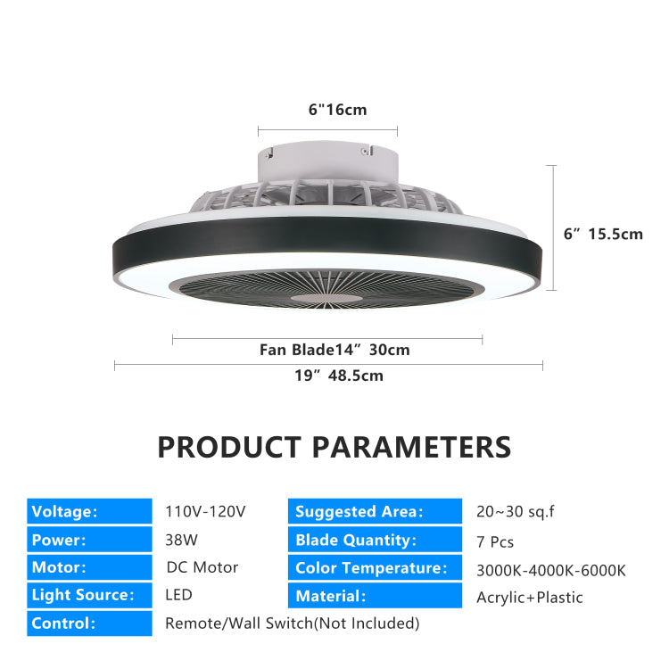 19 Inch Black Light With Led Rgb Dimmable & Color Changing, App & Remote Control, Modern Smart For Living Room, Bedroom, And Dining Room Silent 6 Speed Reversible Dc Motor