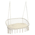 Outsunny 2 Person Hammock Chair Macrame Swing With Soft Cushion, Hanging Cotton Rope Chair For Indoor Outdoor Home Patio Backyard, White