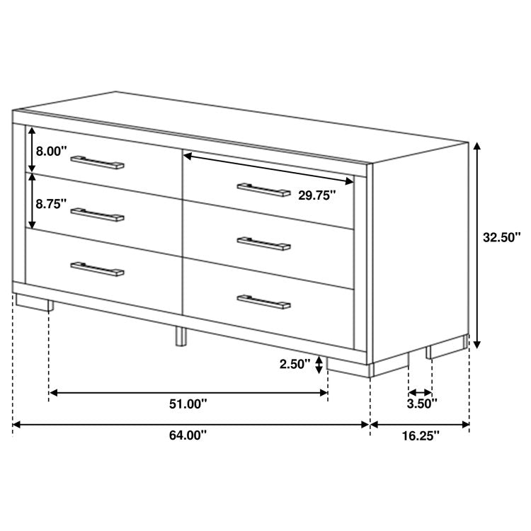 Polk Cappuccino 6 Drawer Dresser