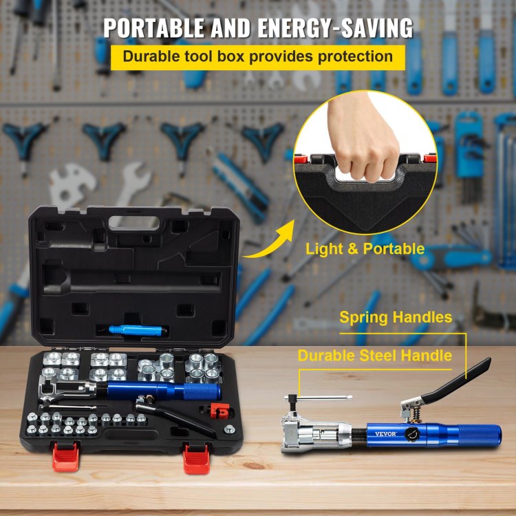 Hydraulic Flaring Tool Kit, 45 Double Flaring Tool, Brake Repair Brake Flaring Tools For 3 16" 1 2", Brake Flare Tool With Tube Cutter And Deburrer, 32 Pcs Tube Flaring Tools For Copper Lines