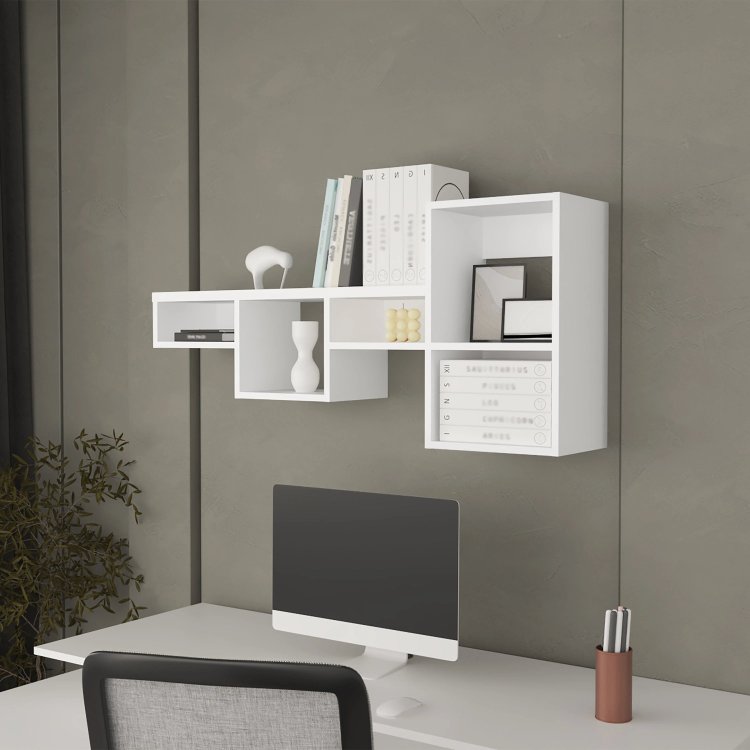 White Wall Mounted Shelf Unit With 5 Shelf