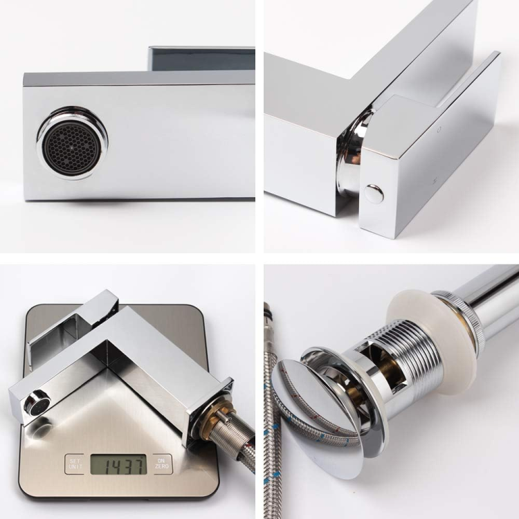 Modern Chrome Bathroom Faucet, Single Hole Bathroom Faucet, Solid Brass Chrome Polished Bathroom Sink Faucet, Single Handle Heavy Duty Square Basin Vanity Square Bathroom Faucet With Pop Up Drain