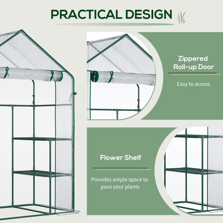 Outsunny 5' X 2.5' X 6.5' Mini Walk In Greenhouse Kit, Portable Green House With 3 Tier Shleves, Roll Up Door, And Weatherized Plastic Cover For Backyard Garden, Clear