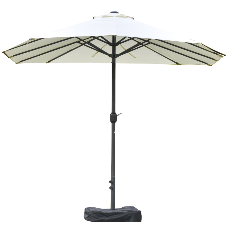 Outsunny Patio Umbrella 15' Steel Rectangular Outdoor Double Sided Market With Base, Sun Protection & Easy Crank For Deck Pool Patio, Beige