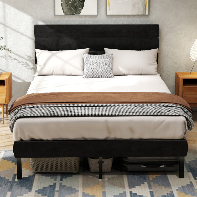 Queen Size Upholstered Platform Bed Frame With Headboard, No Box Spring Needed, 14'' Underbed Storage
