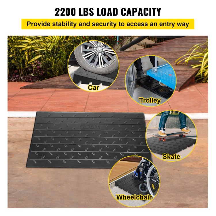 Rubber Threshold Ramp, 4" Rise Threshold Ramp Doorway, 3 Channels Cord Cover Rubber Solid Threshold Ramp, Rubber Angled Entry Rated 2200 Lbs Load Capacity For Wheelchair And Scooter