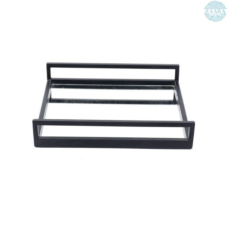 Handcrafted Glass With Metal Frame Serving Tray 20X20X3 Inches Rustic & Elegant Design For Entertaining Set Of 2