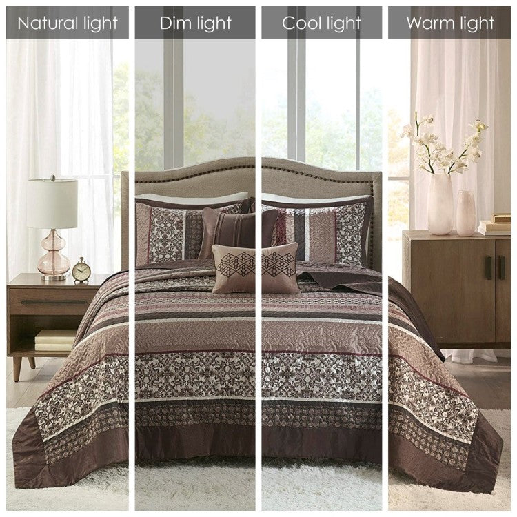 5 Piece Reversible Jacquard Bedspread Set Red Queen