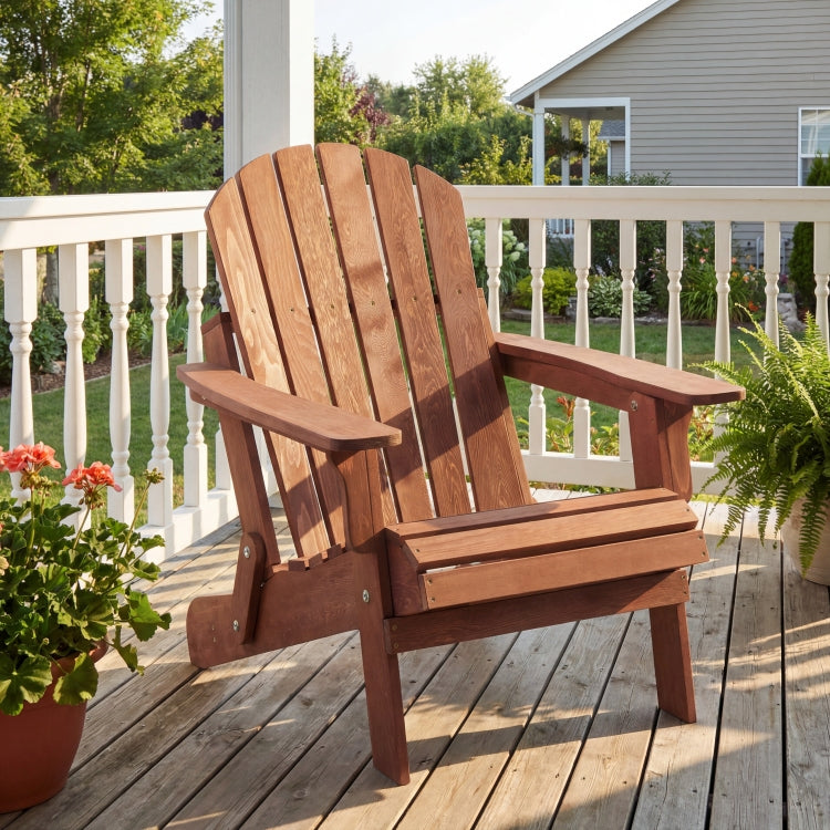 Oversize Wooden Outdoor Folding Adirondack Chair With Pre Assembled Backrest & Seatboard, Wood Patio Chair For Garden Backyard Porch Pool Deck Firepit